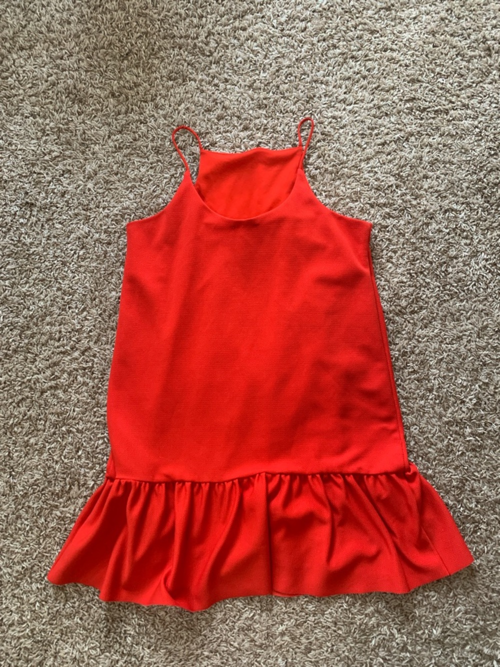 Zara Women’s Red Ruffle Hem Square Neck Drop Skirt Sleeveless Mini Dress Medium - Picture 10 of 10
